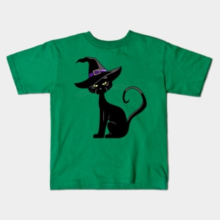 Halloween Trick Or Treat Cat in Witch Hat Kids T-Shirt